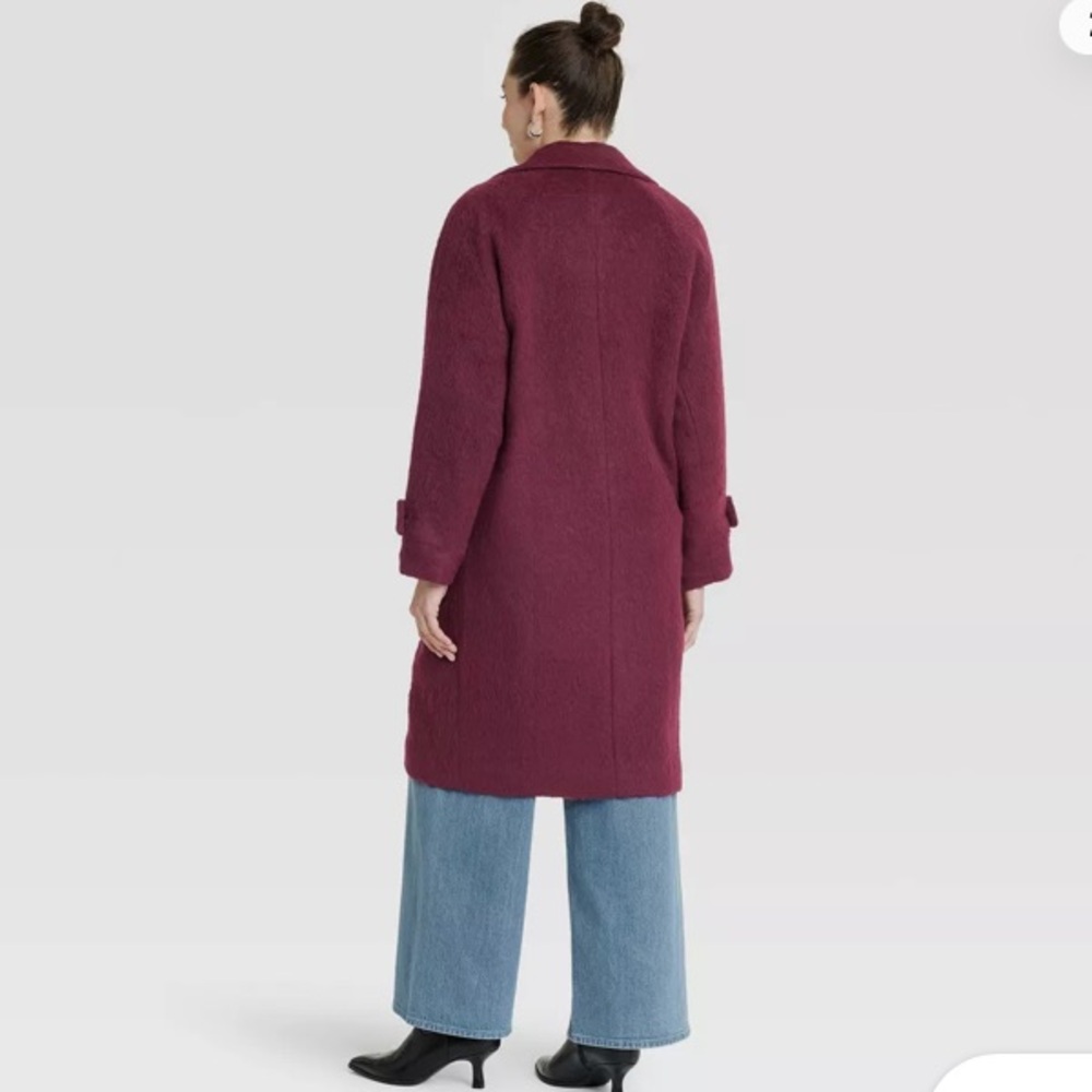 NWT • Double-Breasted Burgundy Wine Cocoon Coat - Picture 4 of 8